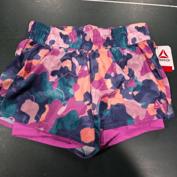 NWT Reebok Running Shorts Size S Purple Pink Pattern - Picture 1 of 6